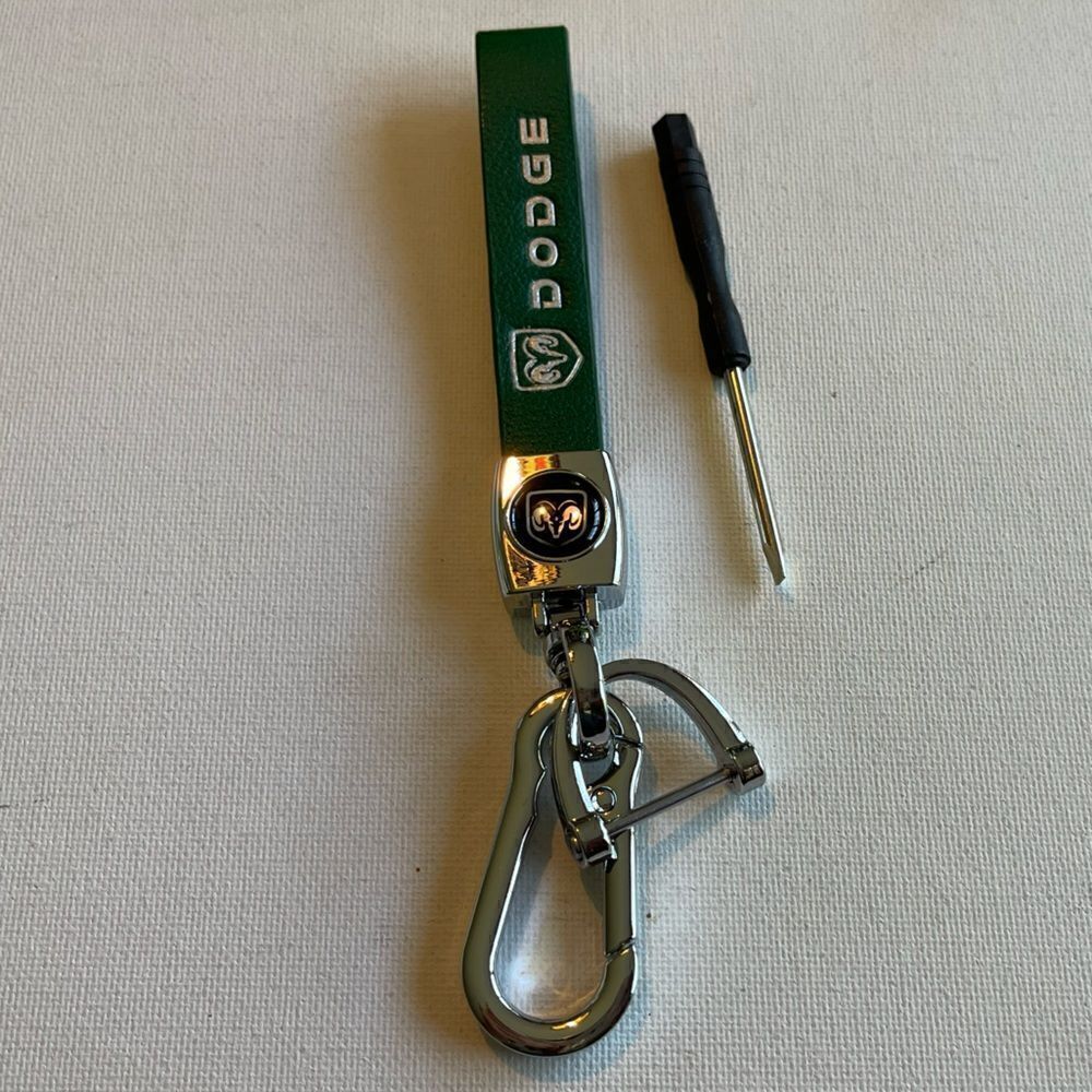 Dodge Logo Key Fob Keychain in Green Leather NWT